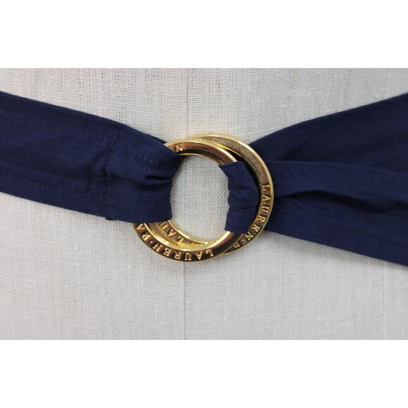 Ralph Lauren Gold & Navy Double O-Ring Ribbon Fabric One Size - Picture 2 of 9
